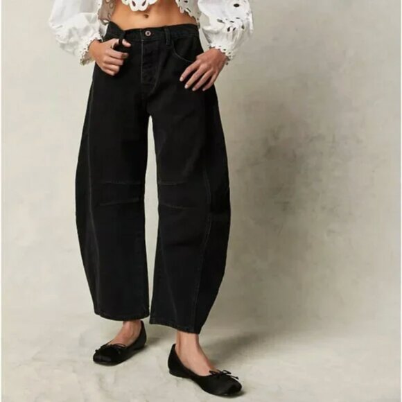 We The Free Mid Rise Barrel Jeans, Black - Picture 1 of 6
